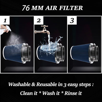 ya 13 9.15 baidi Blue3 76mm High Flow Inlet Dry Air Filter Cold Air Intake Cone Replacement