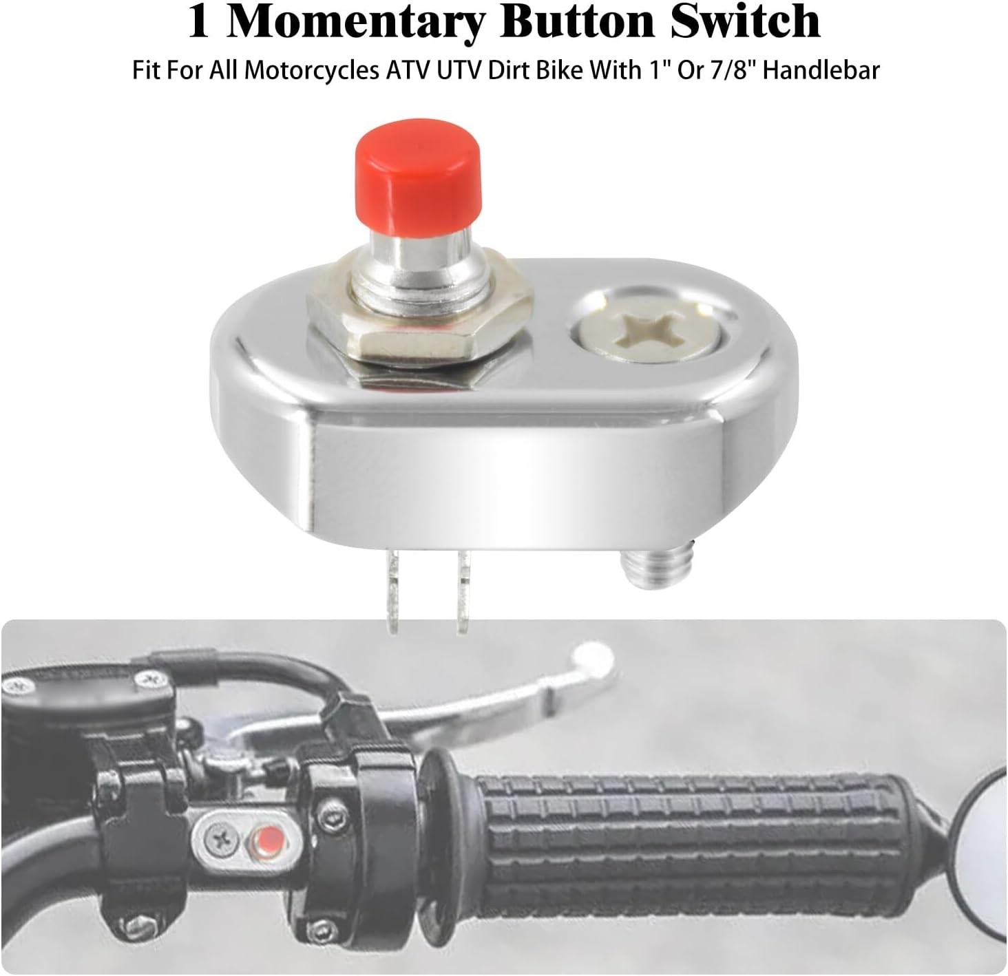 ya 4 8.24 baidi Chrome Control Momentary 1 Button Switch for Universal 1-inch Handlebar Motorcycles