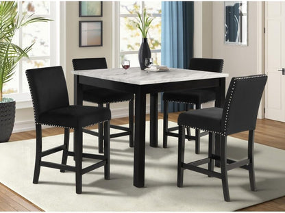 ya 28 10.13 baidi White Faux Marble Square Table&Black Velvet Chairs 5pc Counter Height Dinin
