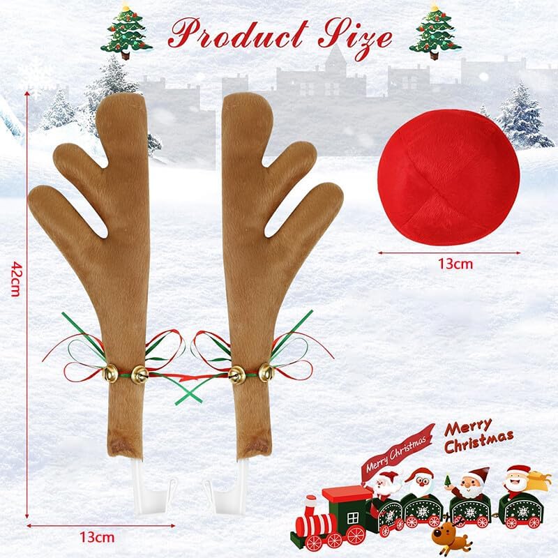 ya 9 10.24 3 Pack Deer Antlers and Red Nose Reindeer Decorations Car Christmas Holiday Light Brown -