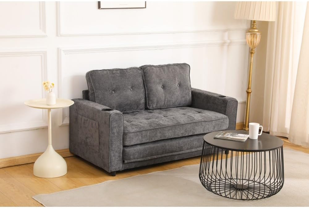 ya 28 10.13 baidi Dark Gray 55 3-Fold Convertible Futon Sleeper Sofa ¨C Velvet Linen Fabric