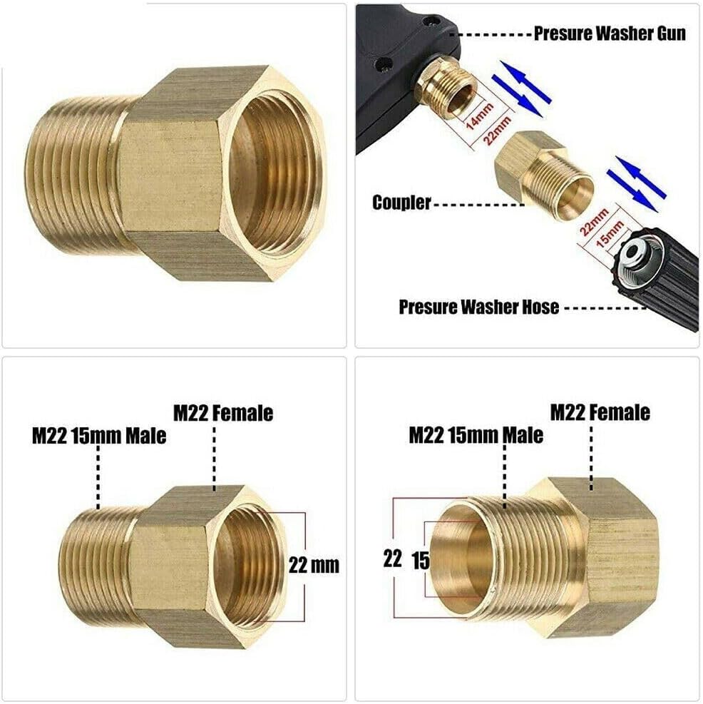 ya 26 10.21 baidi Metric M22 15mm Male To M22 14mm Female Thread Pressure-Washer Coupler Adapterx2