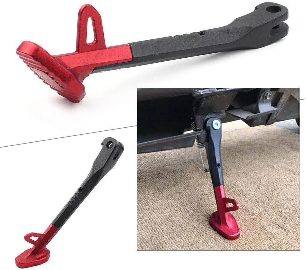 ya 2 8.15 220mm Universal Motorcycle Side Stand Leg Kickstand Supporter Aluminum Black+Red