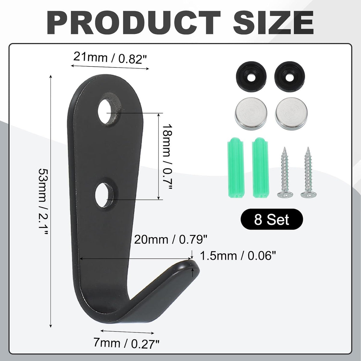 ya 26 10.21 baidi 8Pcs 2.1x0.06 Stainless Steel Coat Hooks Wall Mounted Hanger for Towels Black