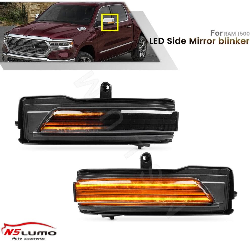 ya 4 8.10 Dynamic LED Side Mirror Turn Signal Lights for 2019-2022 for Ram 1500 Pickup Smoked 