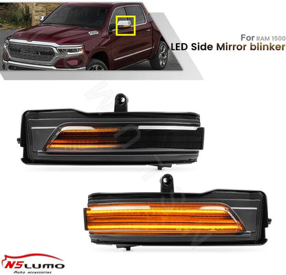 ya 4 8.10 Dynamic LED Side Mirror Turn Signal Lights for 2019-2022 for Ram 1500 Pickup Smoked 