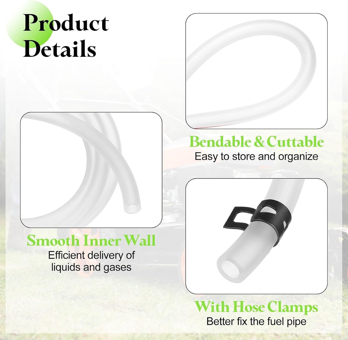 ya 9 10.24 3.3 Feet Fuel Line Hose 3/16 Inch ID Silicone Fuel Line with Hose Clamp Clear