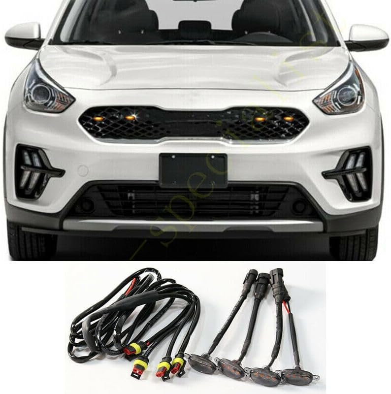 ya 7 8.24 baidi 4Pcs for Kia Niro 2014-2020 Front Grille LED Amber Light Raptor Style Smoky Trim