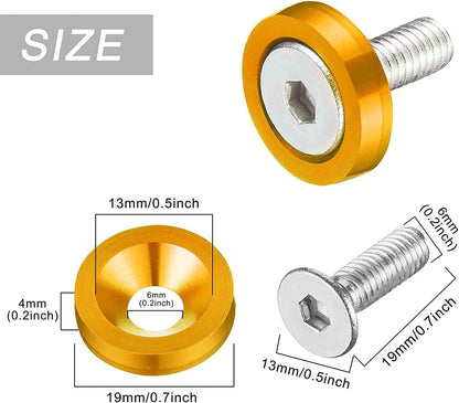 ya 6 8.24 baidi 20PCS Billet Aluminum Fender Bumper Washer Bolt Engine Bay Dress Up Kit M6 Gold