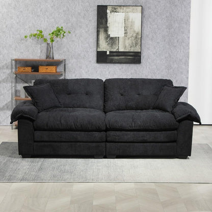 ya 28 10.13 baidi 84 Black Chenille Sofa - Deep Seat, Memory Foam,2 Throw Pillows for Living