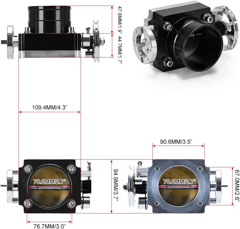 ya 4 8.8.2 Universal 70MM 2.75'' Billet Aluminum High Flow Intake for MAN ifold Throttle Body