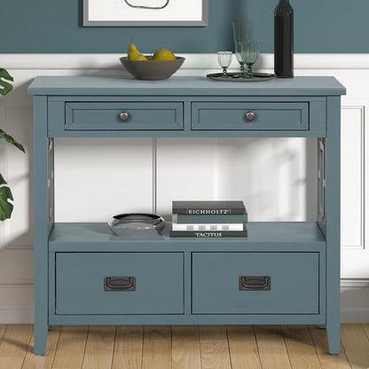 ya 28 10.13 baidi Blue 36'' Pine Wood Console Table - Entry Sofa Table, 4 Drawers for Entrywa