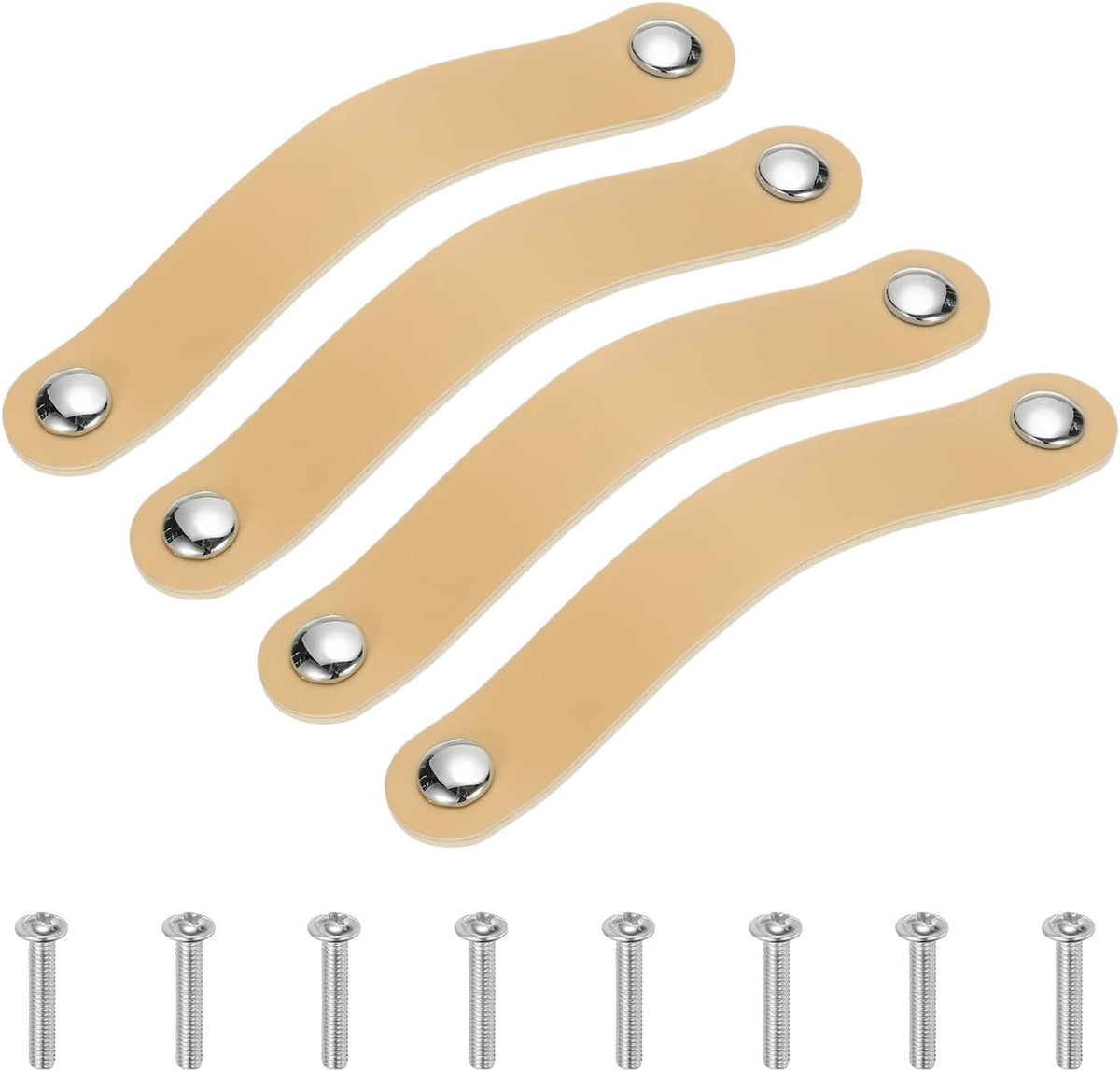 ya 26 10.21 baidi 4 Pcs Leather Drawer Pull Double Hole Leather Handle with Screws Beige