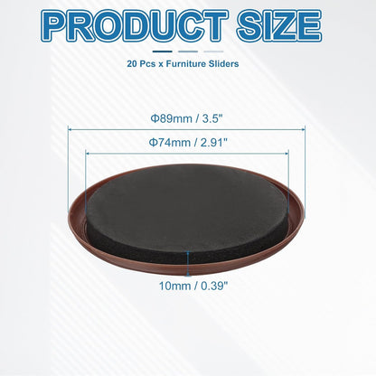 ya 26 10.21 baidi 3.5 Furniture Sliders, 20 Pcs Round Moving Furniture Slider Pad, Brown