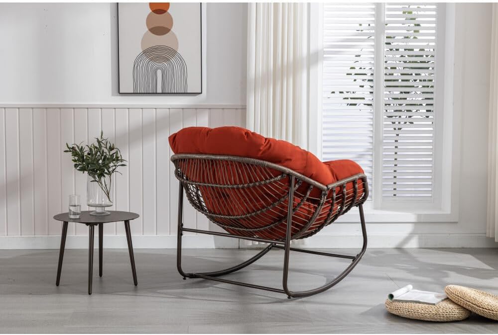 ya 28 10.13 baidi Rattan Rocking Recliner Padded Cushion, Orange - Patio