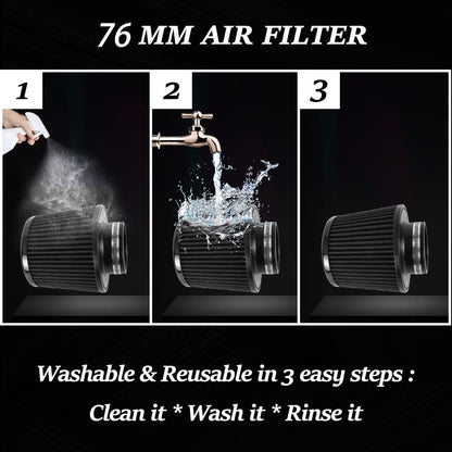 ya 13 9.15 baidi Universal 3 Inch 76mm Inlet Air Intake Cone Filter Replacement Air Filter BLACK