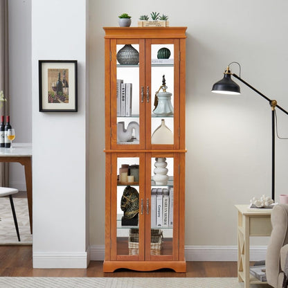 ya 28 10.13 baidi Lighted Glass Curio Display Cabinet - Wood Frame, Bulb Included, Oak