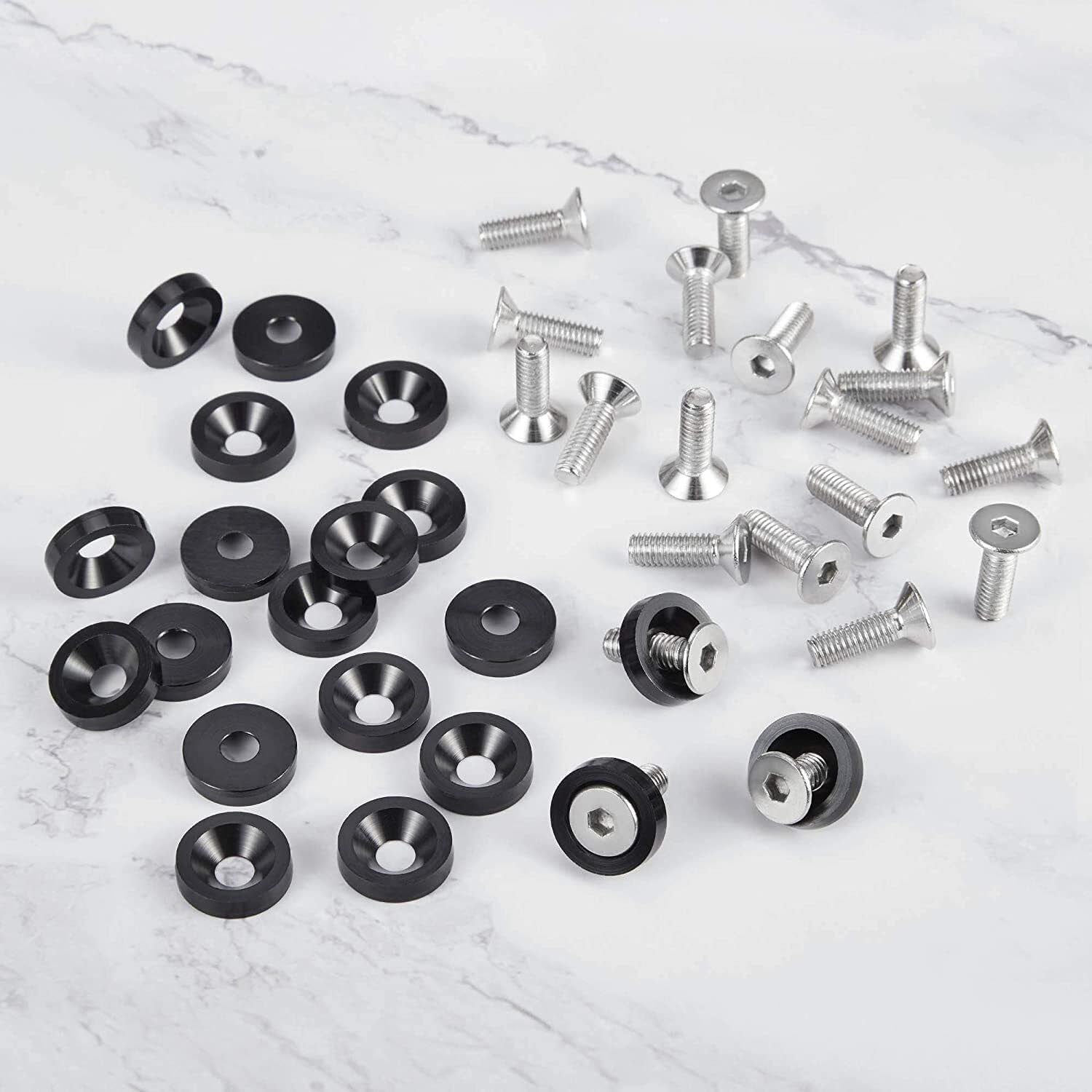 ya 6 8.24 baidi 20PCS CNC Billet Aluminum Bumper Fender Washer Engine Bay Dress Up Kit JDM Black