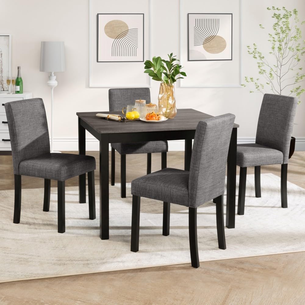 ya 28 10.13 baidi For Kitchen 5-Piece Wooden Dining Table Set - 4 Chairs, Wooden, Light Grey