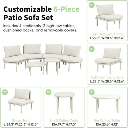 ya 28 10.13 baidi 6-Piece Patio Wicker Sofa Set Beige - 2 -Low Coffee Tables,Tempered Glass