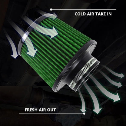 ya 13 9.15 baidi 3 76mm Dry Air Filter Cold Air Intake Cone Replacement High Flow Inlet GREEN