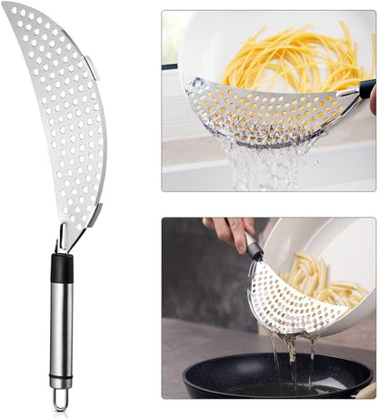 ya 14 9.20 baidi ONZON Stainless Steel Crescent Strainer Spaghetti Pasta Fry Drainer-1
