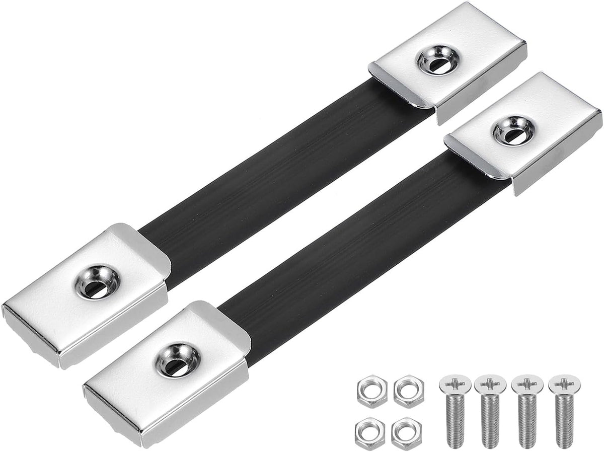 ya 26 10.21 baidi 2Pcs 6.3 Inch Rubber Handle Strap Replacement with Metal End Caps, Silver Tone-2