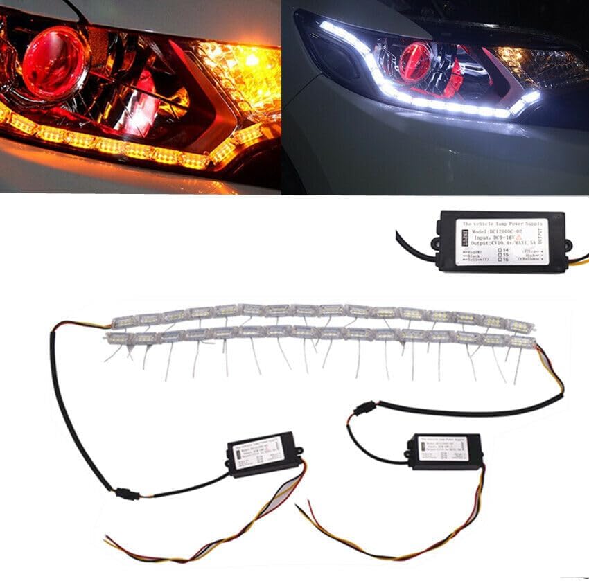 ya 4 8.8 2 Pack Car Flexible LED Strip Light Crystal Flexible Tube DRL Daytime Running Light 