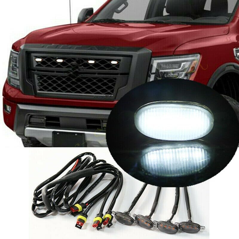 ya 3 8.24 baidi 4pcs Smoke Front Grille White LED Light Raptor Style for Nissan Titan XD 16-21