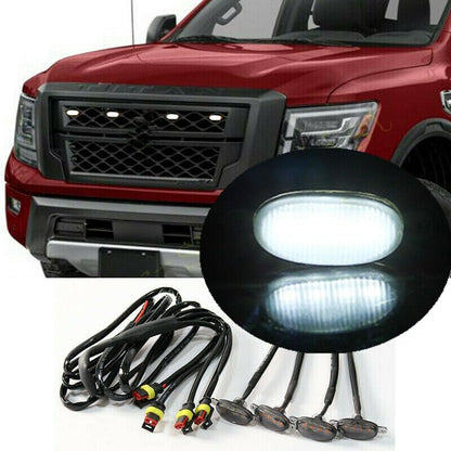 ya 3 8.24 baidi 4pcs Smoke Front Grille White LED Light Raptor Style for Nissan Titan XD 16-21