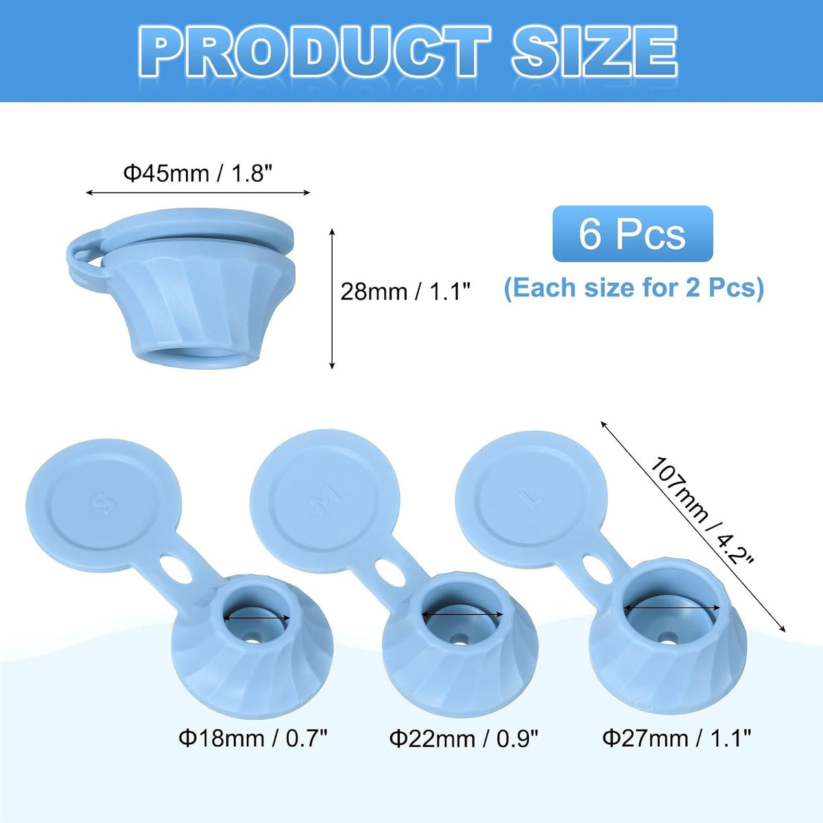 ya 14 9.20 baidi 6 Pcs Bottle Emptying Caps 3 Sizes Shampoo ide Down Bottle Caps, Blue-1