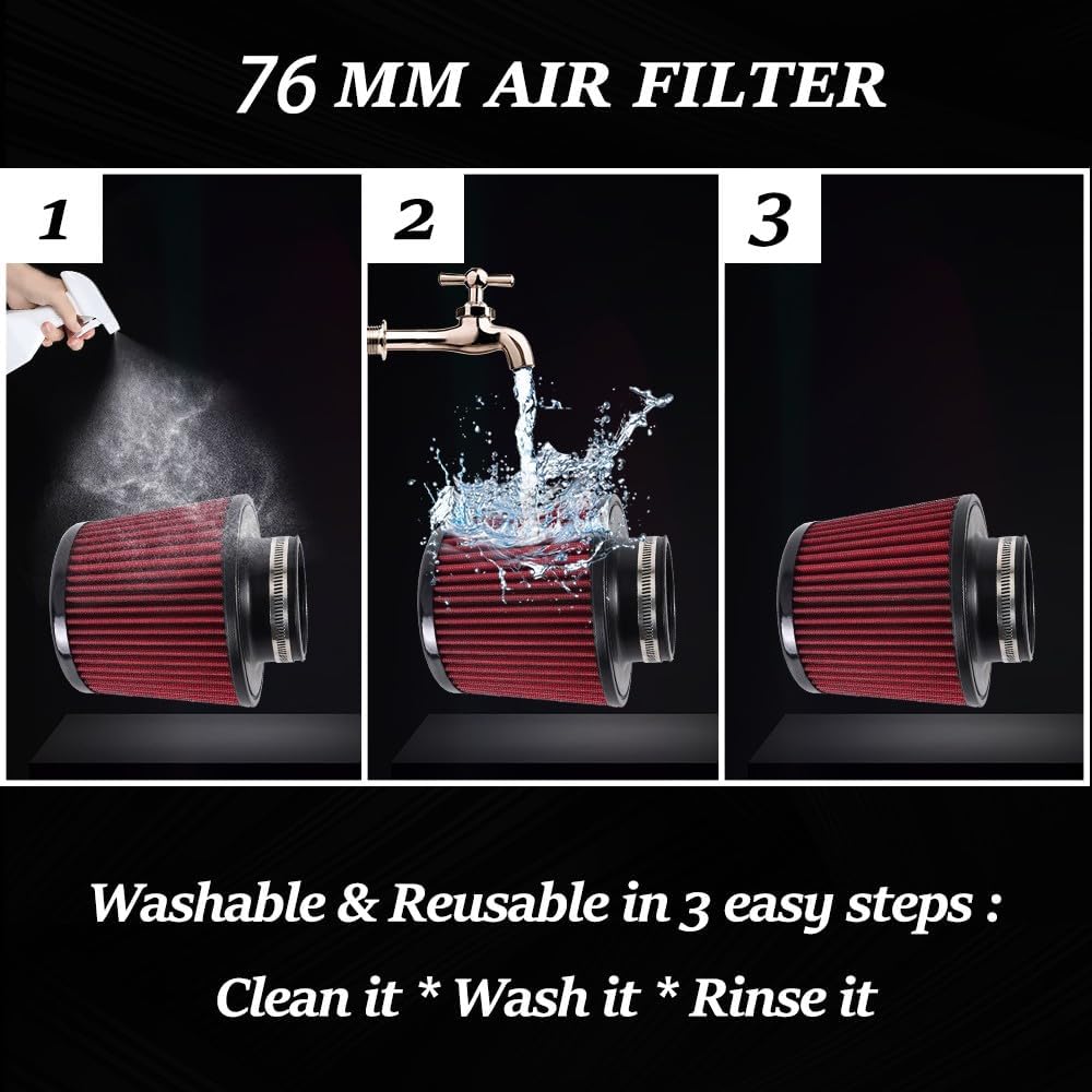ya 13 9.15 baidi Universal 3 Inch 76mm Inlet Air Intake Cone Filter Replacement Air Filter RED