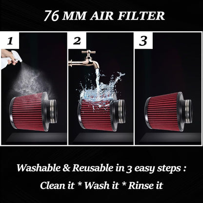 ya 13 9.15 baidi Universal 3 Inch 76mm Inlet Air Intake Cone Filter Replacement Air Filter RED