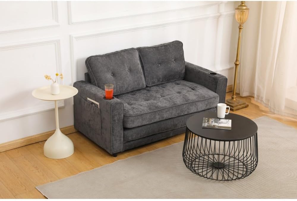 ya 28 10.13 baidi Dark Gray 55 3-Fold Convertible Futon Sleeper Sofa ¨C Velvet Linen Fabric