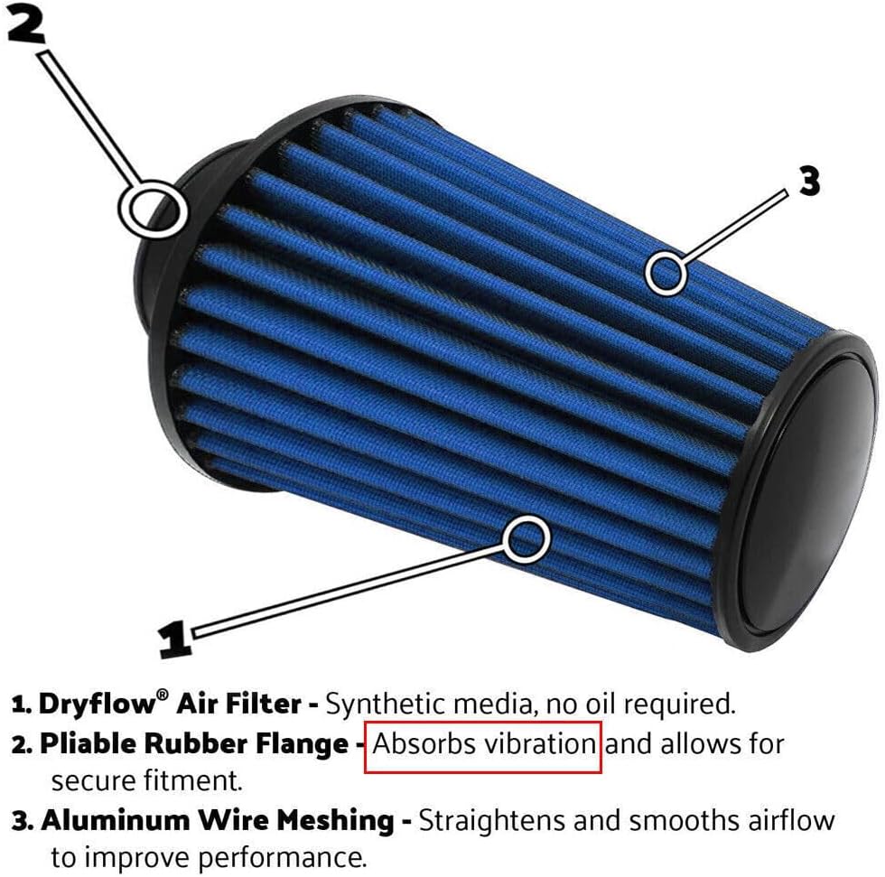 ya 23 10.7 baidi 4'' 102mm Long High Flow Inlet Cone Dry Filter Cold Air Intake Replacement NEW