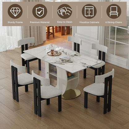 ya 28 10.13 baidi For Kitchen 63 7pc Modern Dining Set W/Storage - 1 Table ,6 White Velvet C