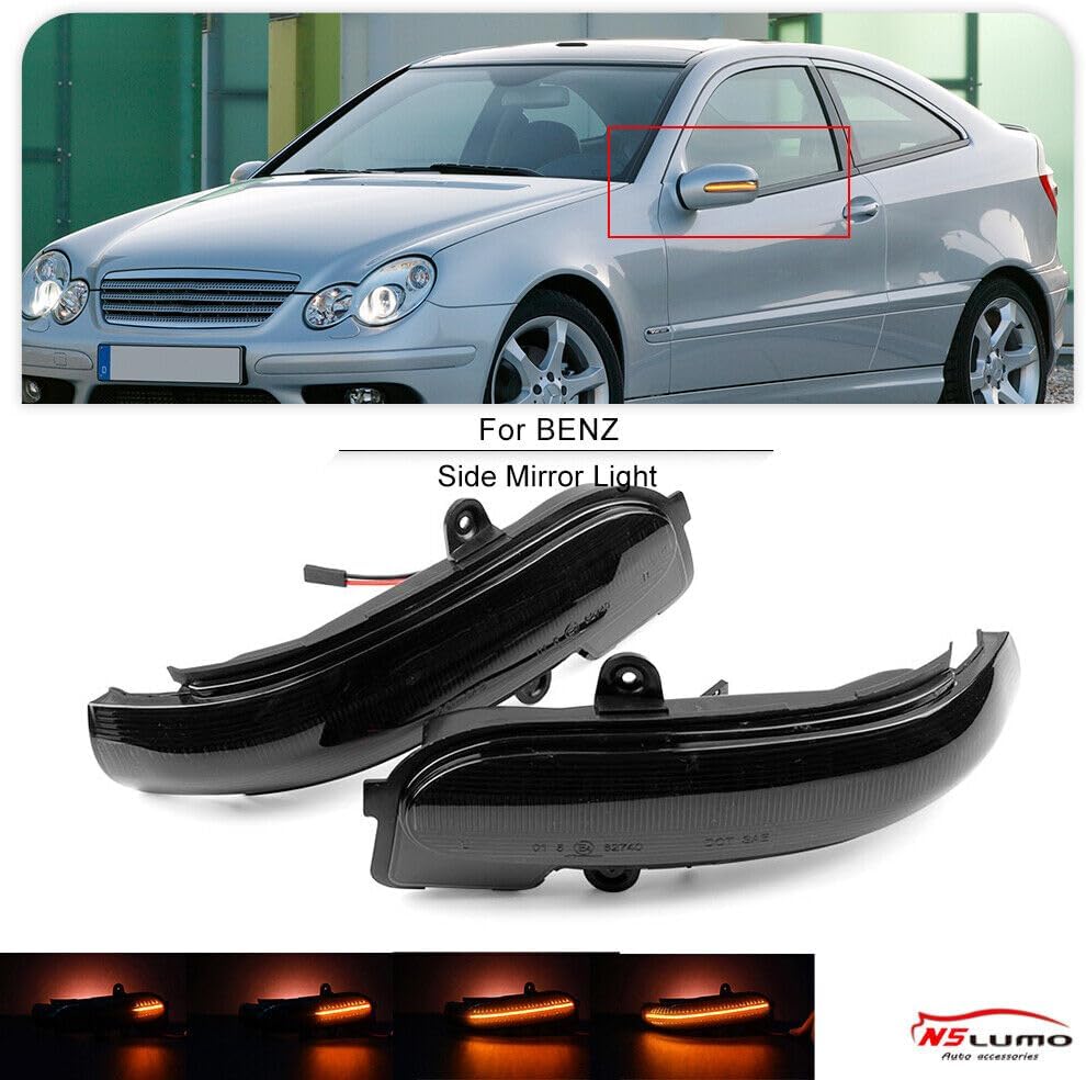 ya 7 8.24 baidi 2-Pack for 01-2007 for Benz C-Class Sequential LED Side Mirror Light Smoke Lens 