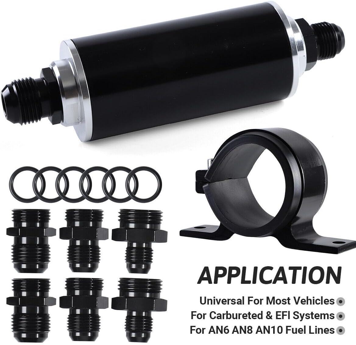 ya 11 9.14 baidi10 Micron Inline Fuel Filter w/ 6AN 8AN 10AN Adapter Fitting 50MM+ Mount Bracket