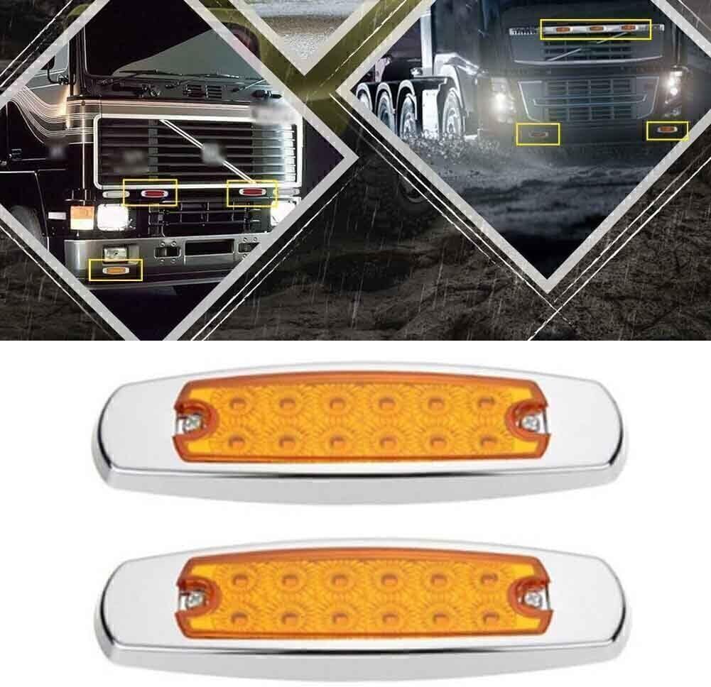 ya 4 8.8 2x 12LED Sealed Side Marker Clearance Light Fish Shape Trailer Lamp Yellow Amber