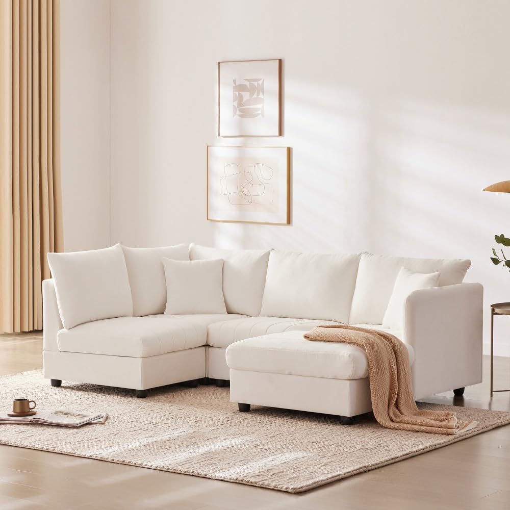 ya 28 10.13 baidi 90*80 Modular Sectional Sofa Modern - 5 Seat L-Shaped,Movable Ottoman, Whi
