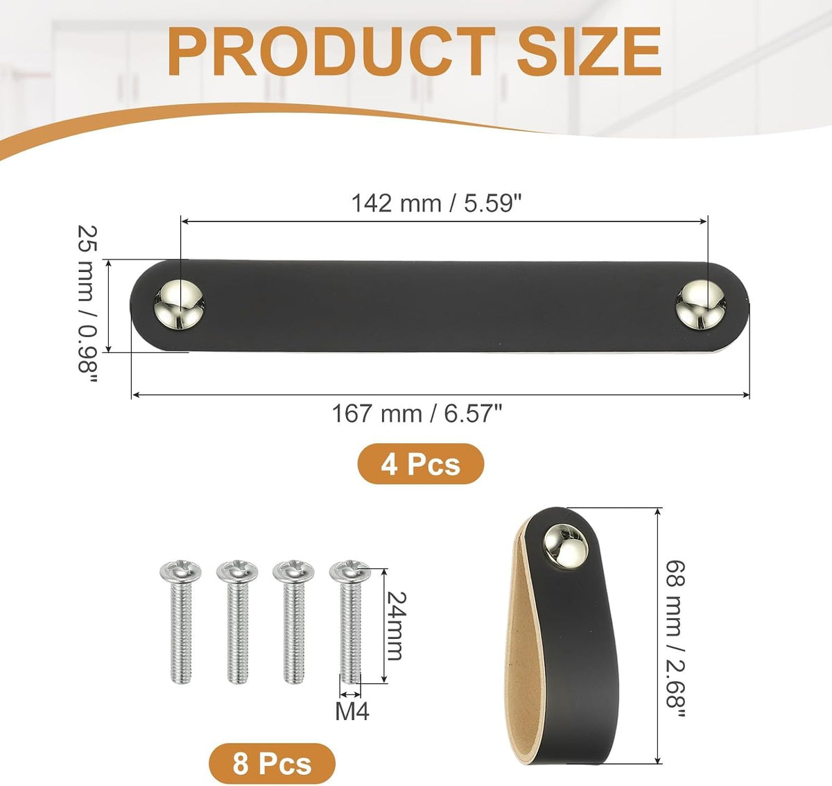 ya 26 10.21 baidi 4 Pcs Leather Drawer Pulls Double Hole Leather Handle with Screws Black