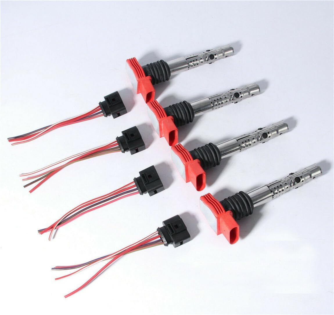 ya 9 10.24 4X Red Ignition Coil &Plug Kit Fit for Audi A4 A6 A8 3.0 V6 06C905115L