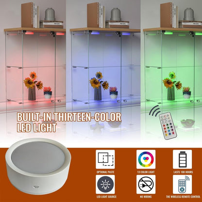 ya 28 10.13 baidi Modern Natural Glass Display Cabinet ¨C 2 Drawers, LED Lights, 4 Shelves