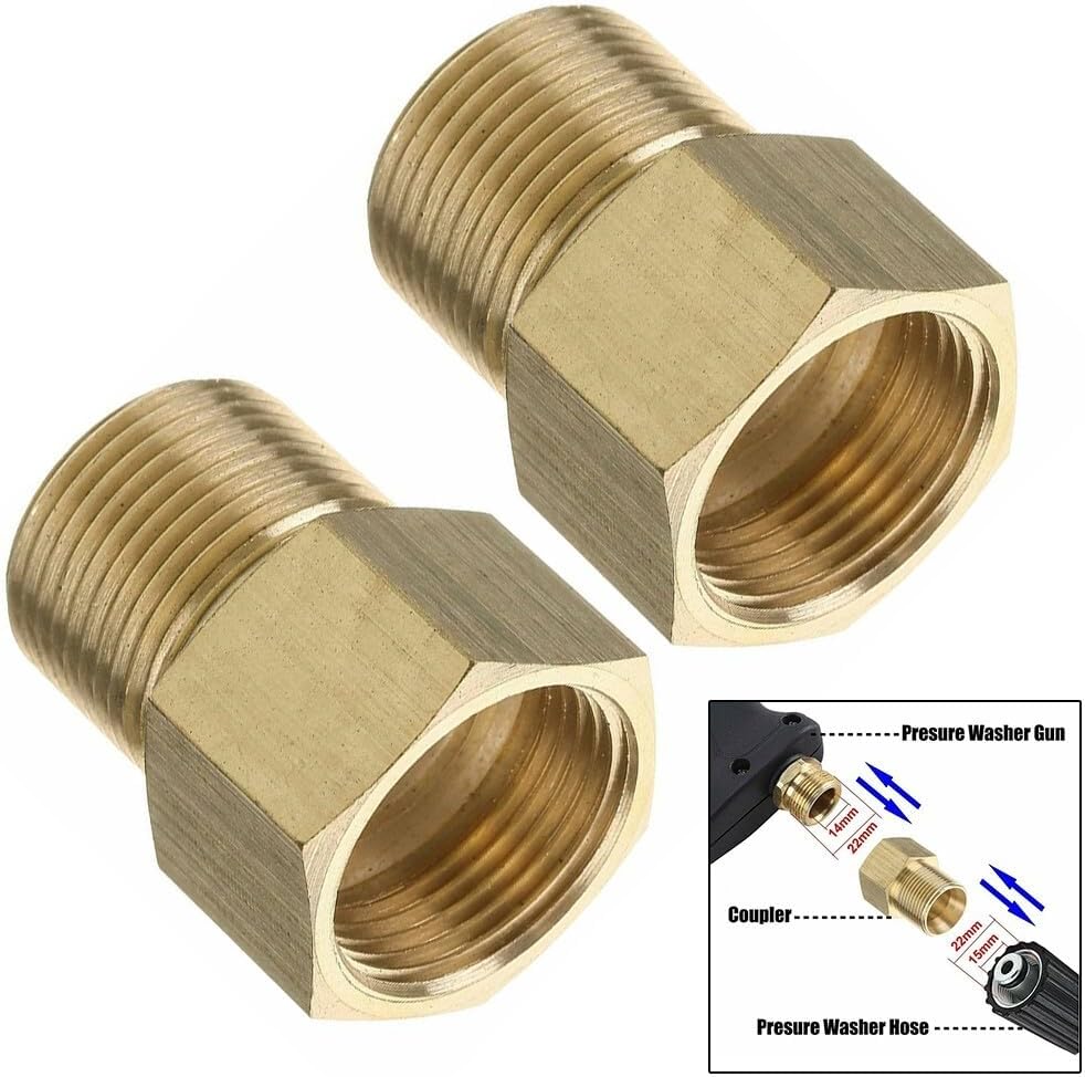 ya 26 10.21 baidi Metric M22 15mm Male To M22 14mm Female Thread Pressure-Washer Coupler Adapterx2