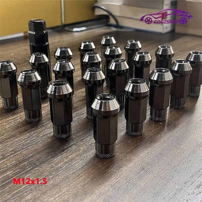ya 10 9.16 baidi 20pcs M12x1.5 Lug Nuts 48mm Steel Open End Wheel Nuts Bolts w/Socket Gun Black
