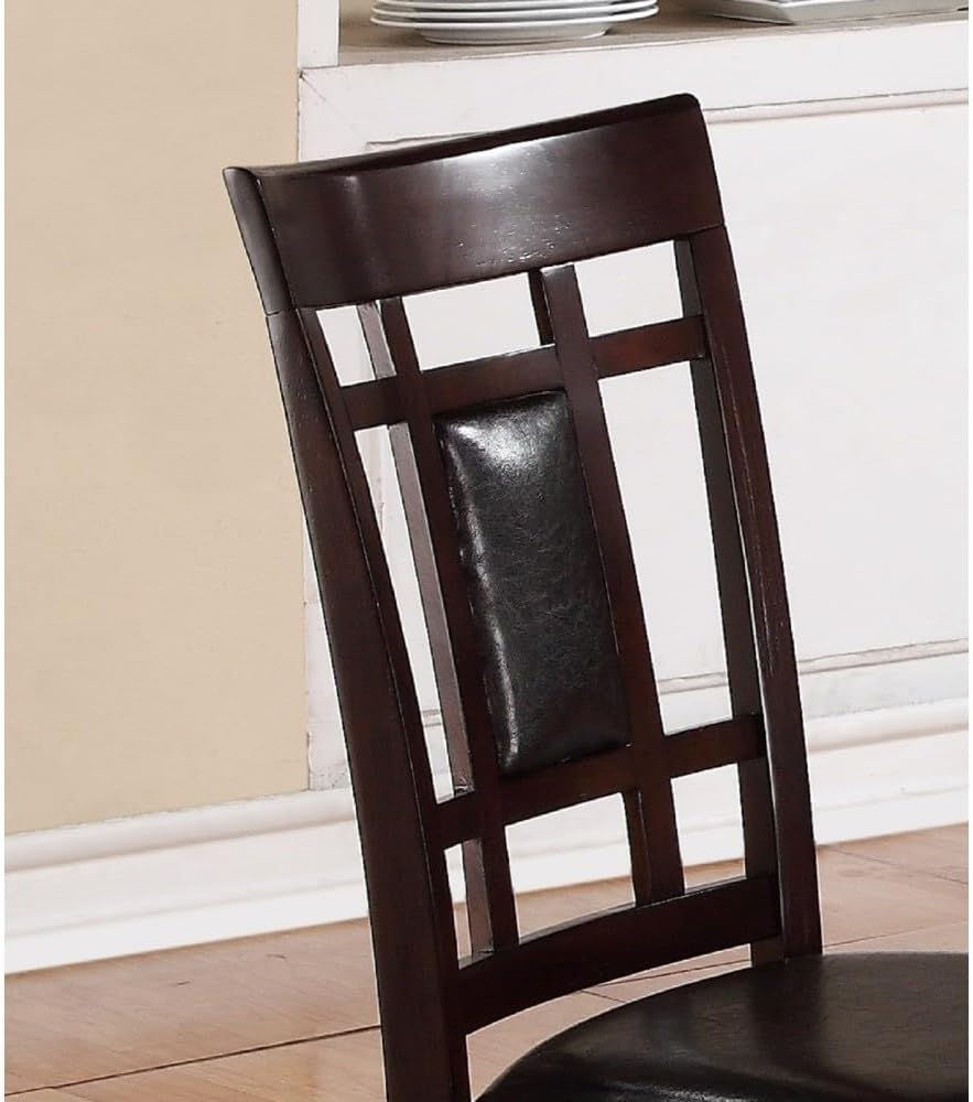 ya 28 10.13 baidi Brown 7-Pc Wooden Dining Set Rectangular Table Faux Leather Upholstery Padd