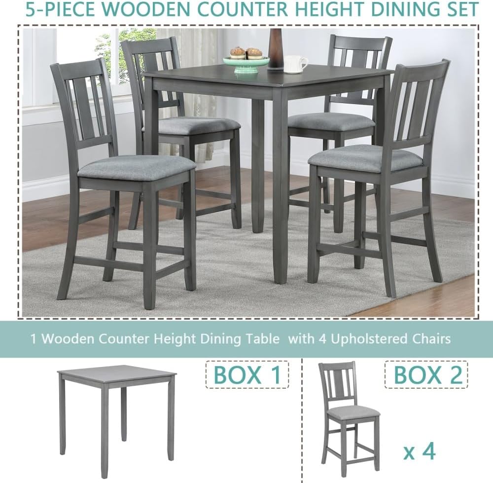 ya 28 10.13 baidi 5 Pc Dining Table Set,w/ Wooden Dining Square Table & 4 Upholstered Chairs,