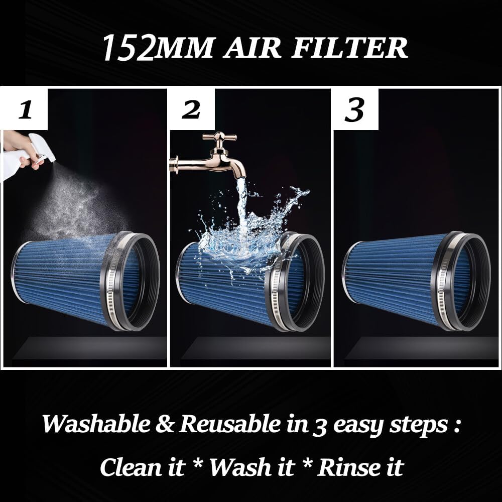 ya 13 9.15 baidi Blue 6 152mm Inlet Truck Air Intake Cone Replacement Dry Air Filter 9 Tall