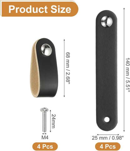ya 26 10.21 baidi 4 Pcs Leather Drawer Pulls Single Hole Leather Handle with Screws Black