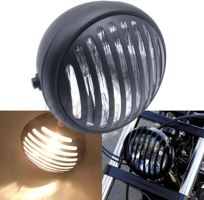 ya 4 8.14 Motorcycle 7 Retro Slats Grille Headlights With Grill For Harley Cafe Racer
